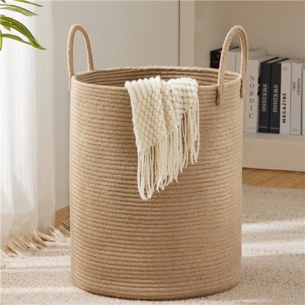 Large Jute Rope Laundry Basket 58L Tall Woven Hamper Storage for Bedroom